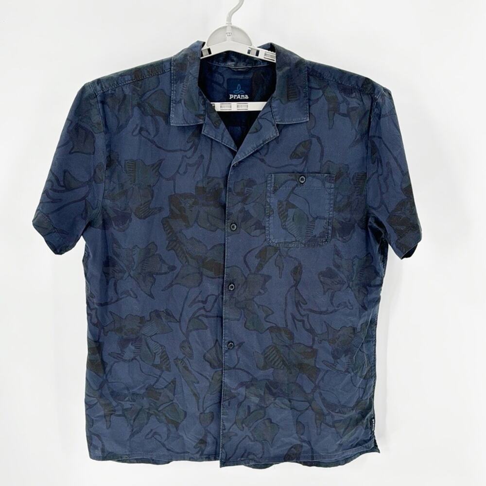 Prana Caplan shirt muted tropical print button down short sleeve cotton size XL